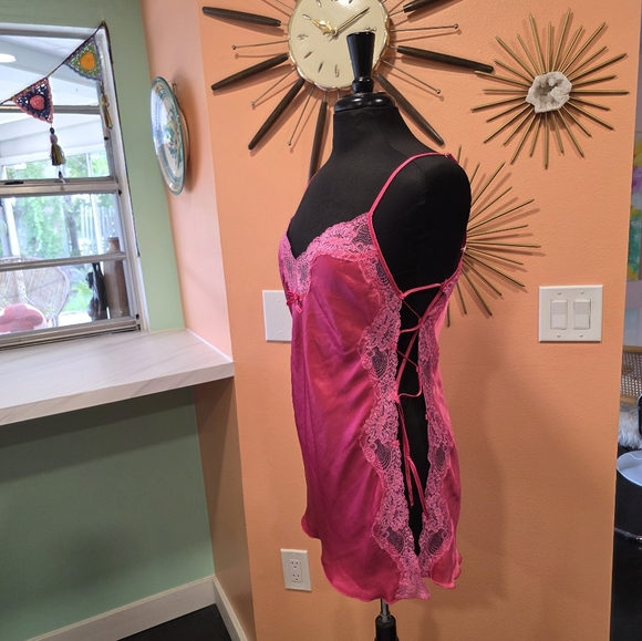 Vintage Y2K Pink Slip Dress Pink Lace Trim Chemise Satin Feminine Baddie 2000s - Picture 9 of 15